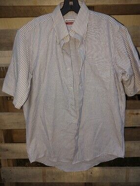 Manhattan Short-Sleeve Blue & White Striped Casual Button-Down Shirt